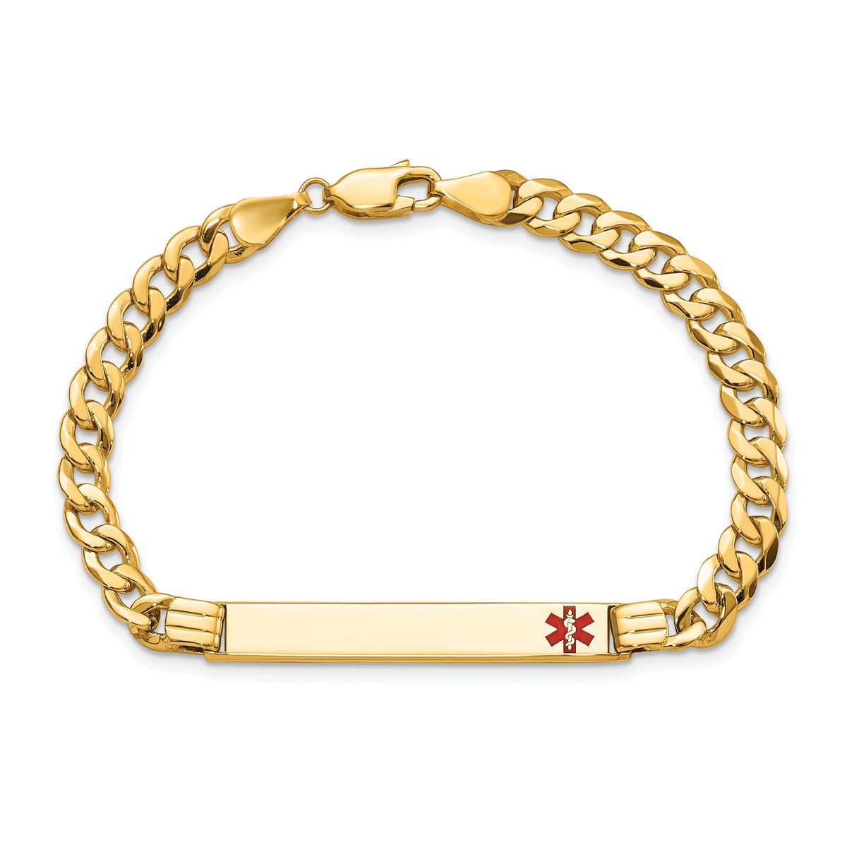 14K Medical Red Enamel Curb Link ID Bracelet-XM568FR-8