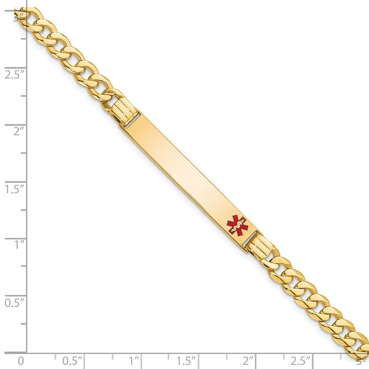 14K Medical Red Enamel Curb Link ID Bracelet-XM568FR-7
