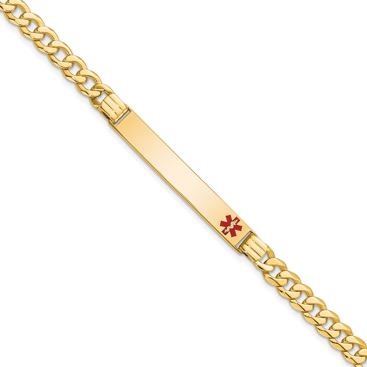 14K Medical Red Enamel Curb Link ID Bracelet-XM568FR-8