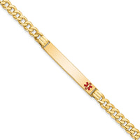 14K Medical Red Enamel Curb Link ID Bracelet-XM568FR-8