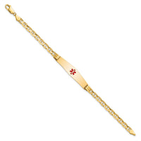 14K Medical Soft Diamond Shape Red Enamel Anchor Link ID Bracelet-XM569CC-7