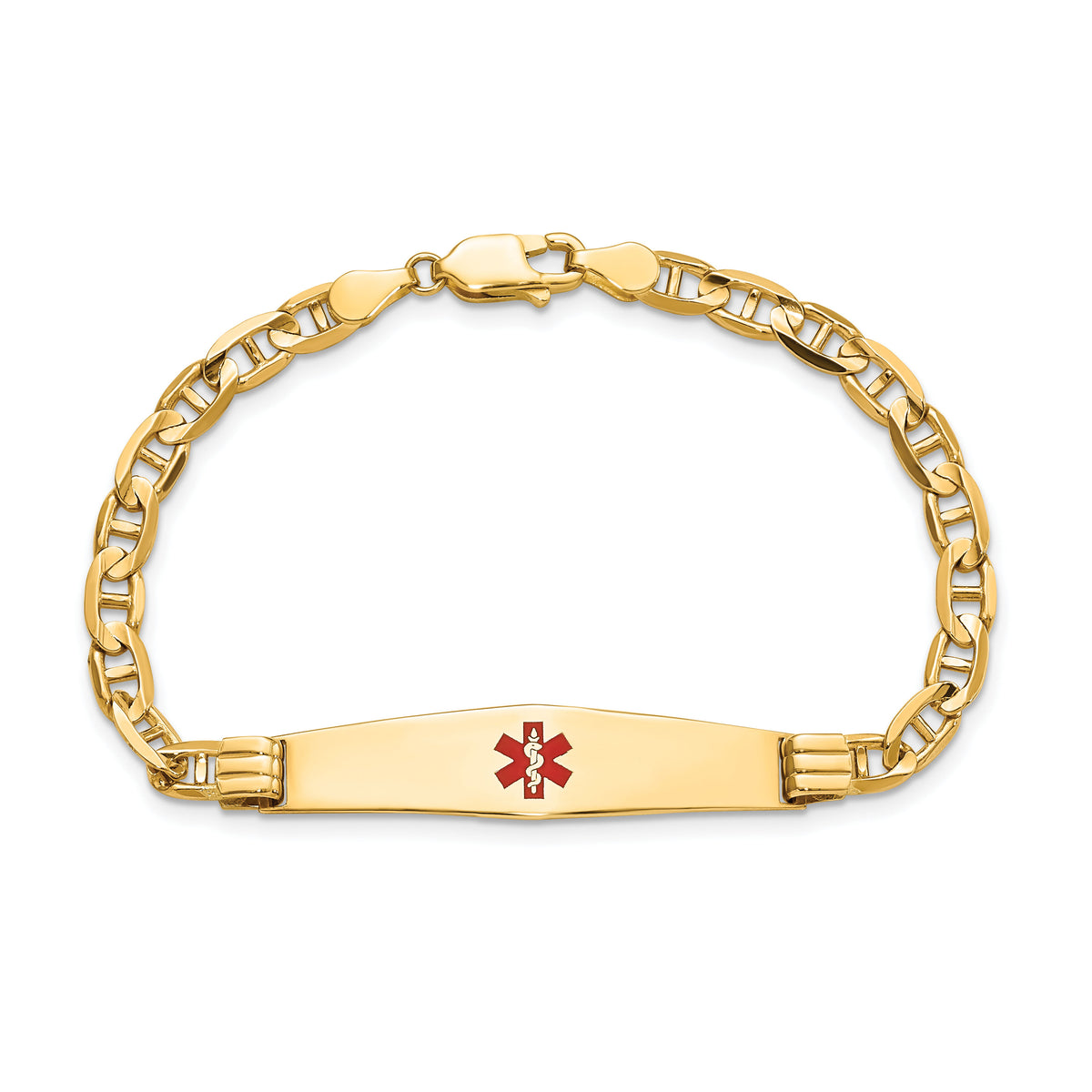 14K Medical Soft Diamond Shape Red Enamel Anchor Link ID Bracelet-XM569CC-8