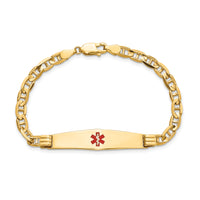14K Medical Soft Diamond Shape Red Enamel Anchor Link ID Bracelet-XM569CC-8