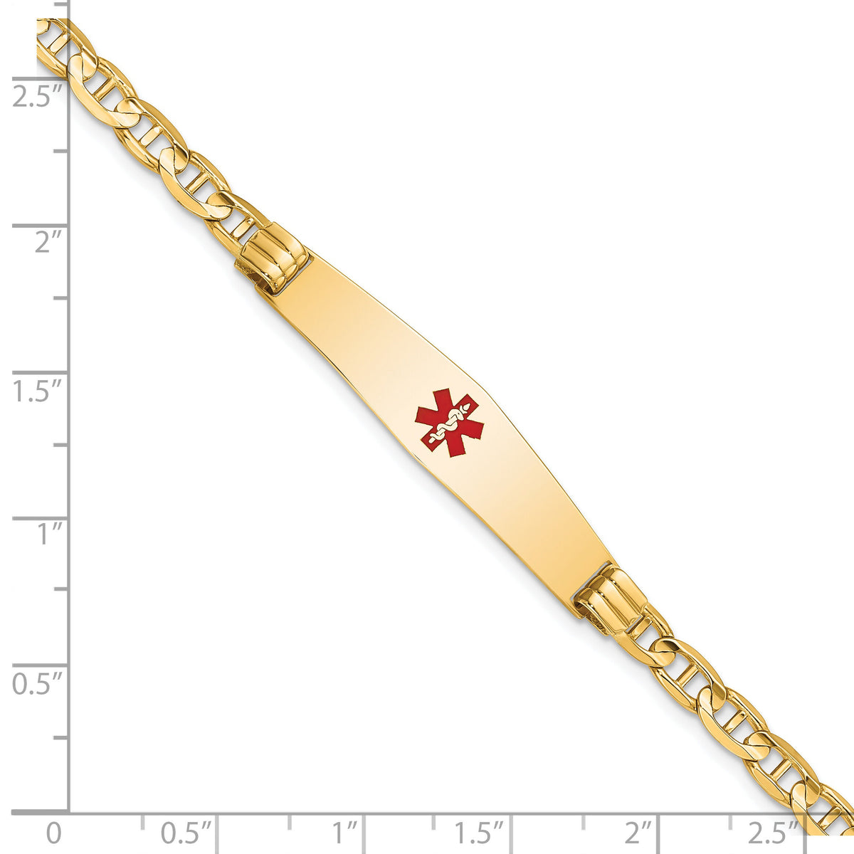 14K Medical Soft Diamond Shape Red Enamel Anchor Link ID Bracelet-XM569CC-8