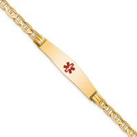 14K Medical Soft Diamond Shape Red Enamel Anchor Link ID Bracelet-XM569CC-8