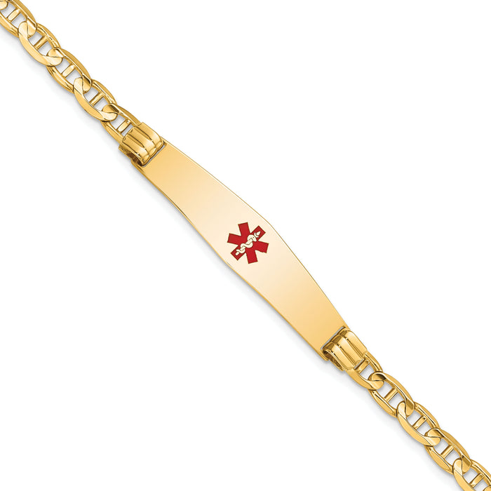14K Medical Soft Diamond Shape Red Enamel Anchor Link ID Bracelet-XM569CC-8