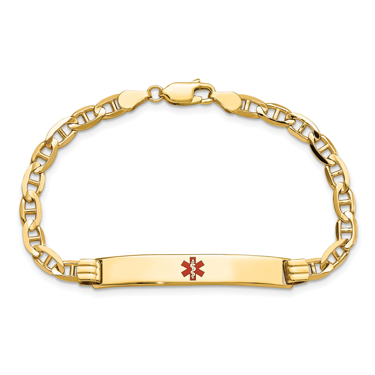 14K Medical Red Enamel Anchor Link ID Bracelet-XM569CR-8