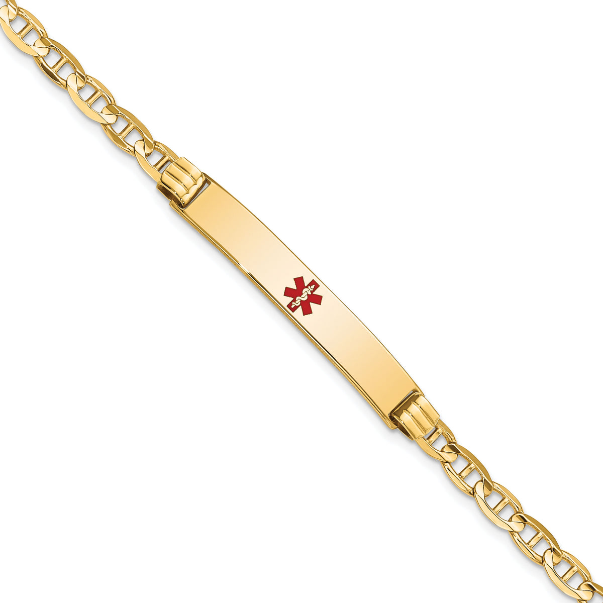 14K Medical Red Enamel Anchor Link ID Bracelet-XM569CR-8