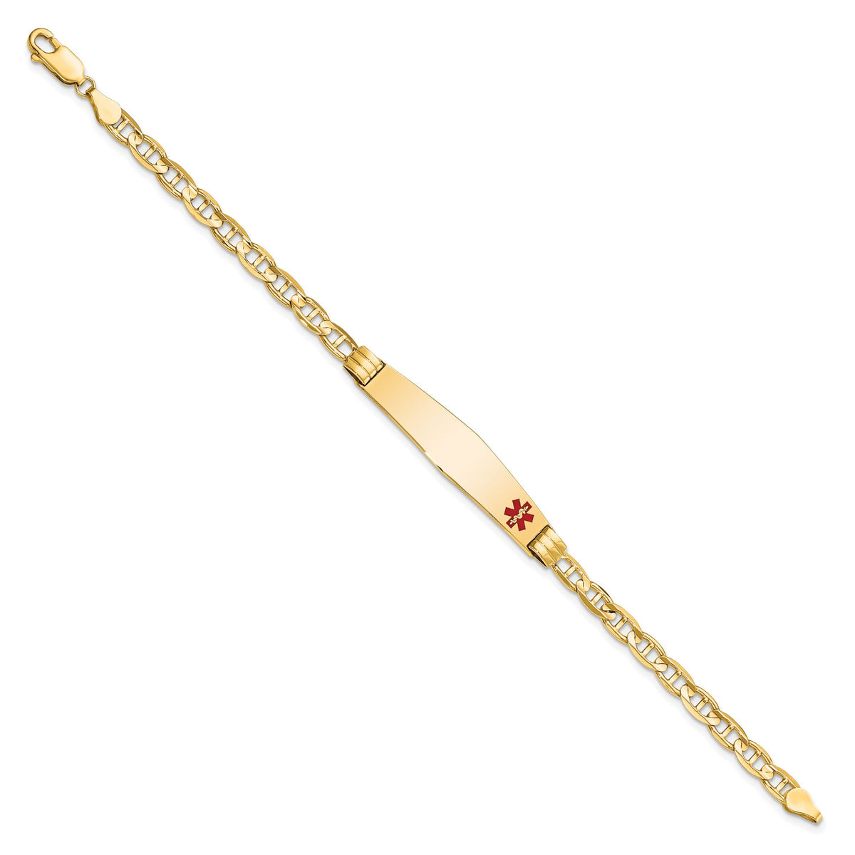 14K Medical Soft Diamond Shape Red Enamel Anchor Link ID Bracelet-XM569FC-7