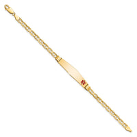 14K Medical Soft Diamond Shape Red Enamel Anchor Link ID Bracelet-XM569FC-8