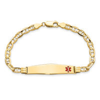 14K Medical Soft Diamond Shape Red Enamel Anchor Link ID Bracelet-XM569FC-7