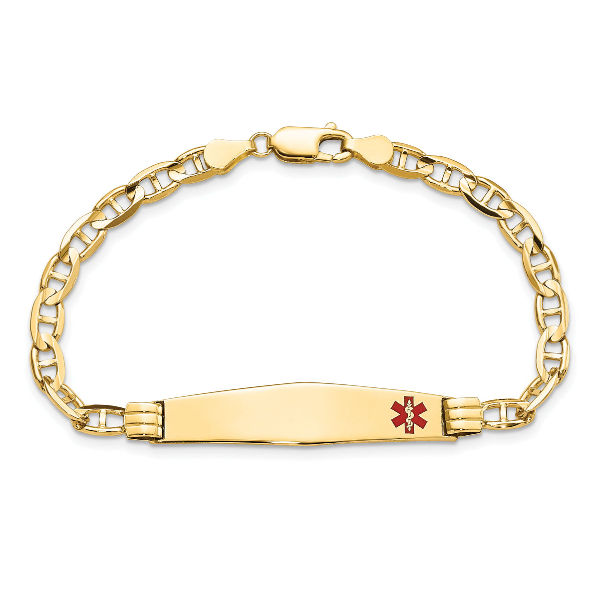 14K Medical Soft Diamond Shape Red Enamel Anchor Link ID Bracelet-XM569FC-8