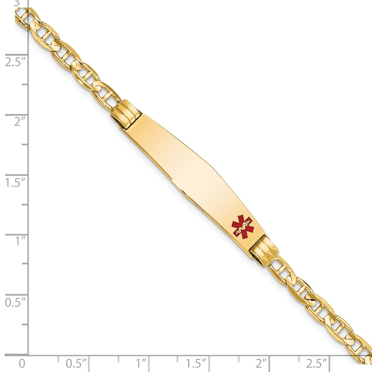 14K Medical Soft Diamond Shape Red Enamel Anchor Link ID Bracelet-XM569FC-8