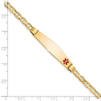 14K Medical Soft Diamond Shape Red Enamel Anchor Link ID Bracelet-XM569FC-8