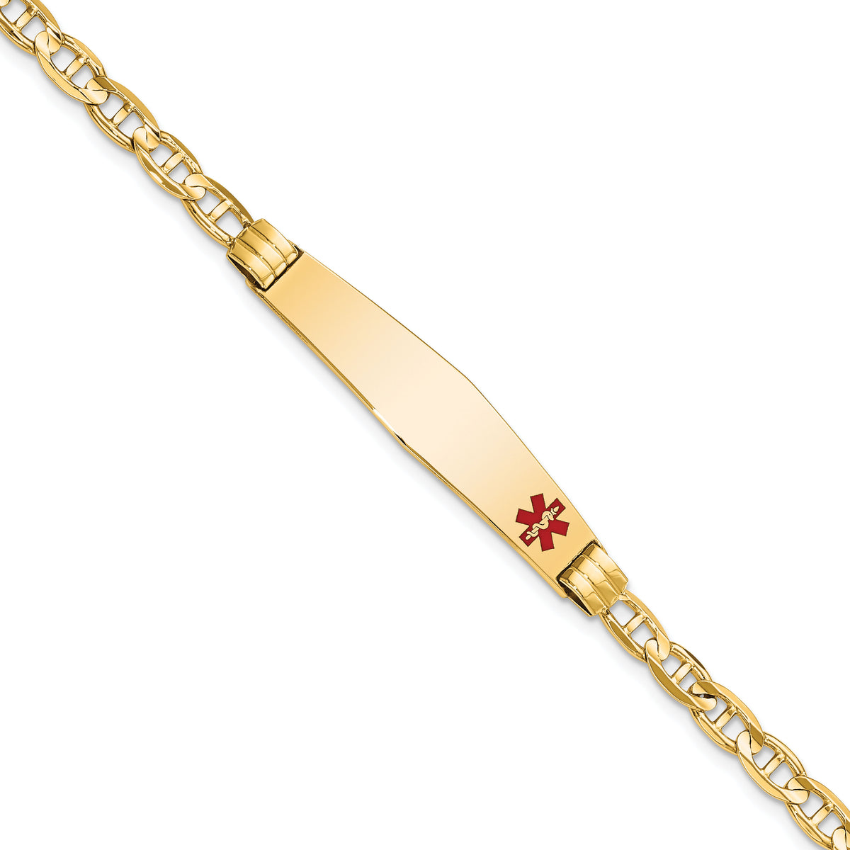 14K Medical Soft Diamond Shape Red Enamel Anchor Link ID Bracelet-XM569FC-7