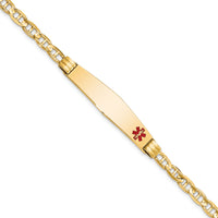 14K Medical Soft Diamond Shape Red Enamel Anchor Link ID Bracelet-XM569FC-8
