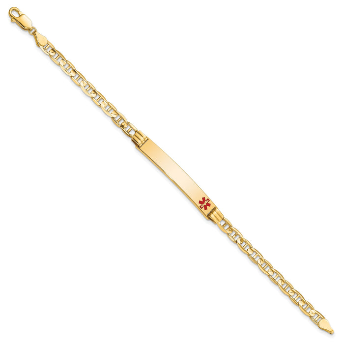14K Medical Red Enamel Anchor Link ID Bracelet-XM569FR-7