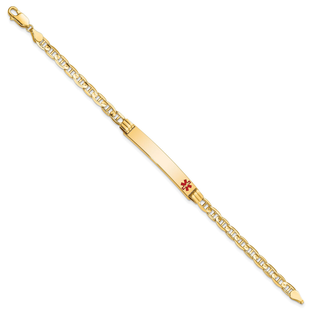 14K Medical Red Enamel Anchor Link ID Bracelet-XM569FR-8