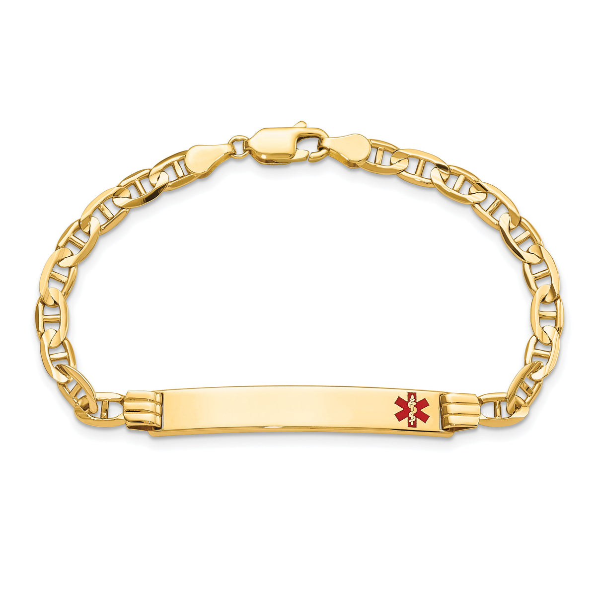 14K Medical Red Enamel Anchor Link ID Bracelet-XM569FR-7