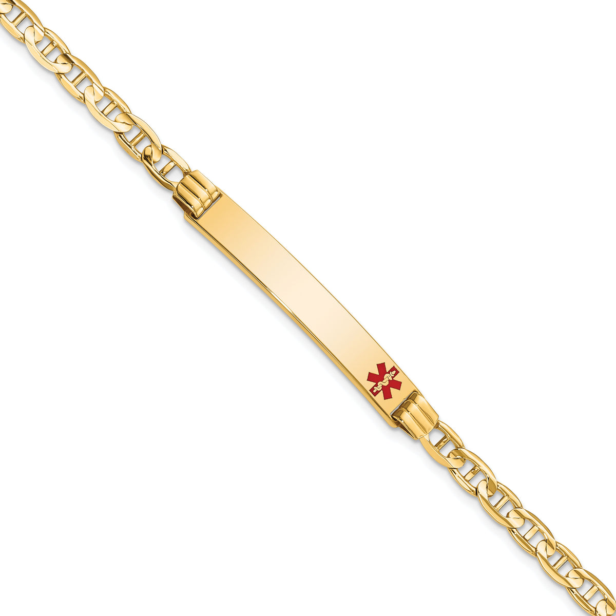 14K Medical Red Enamel Anchor Link ID Bracelet-XM569FR-7