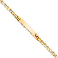 14K Medical Red Enamel Anchor Link ID Bracelet-XM569FR-7