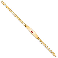14K Medical Soft Diamond Shape Red Enamel Anchor ID Bracelet-XM570CC-8