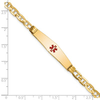 14K Medical Soft Diamond Shape Red Enamel Anchor ID Bracelet-XM570CC-8
