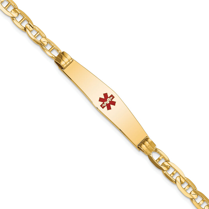 14K Medical Soft Diamond Shape Red Enamel Anchor ID Bracelet-XM570CC-8