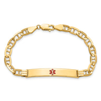 14K Medical Red Enamel Anchor ID Bracelet-XM570CR-8