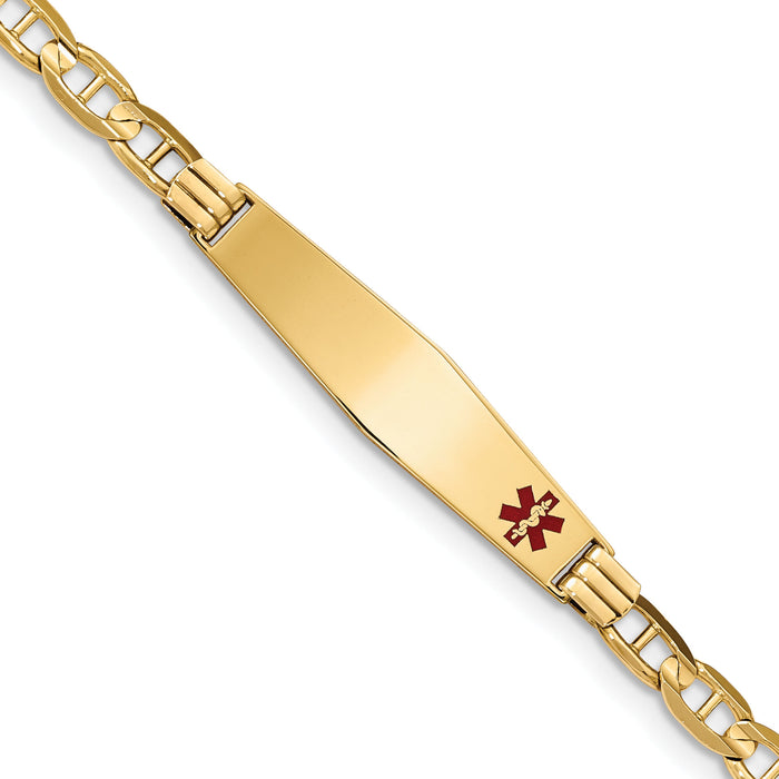 14K Medical Soft Diamond Shape Red Enamel Anchor ID Bracelet-XM570FC-8