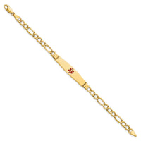 14K Semi-Solid Medical Soft Diamond Shape Red Enamel Figaro ID Bracelet-XM571CC-7