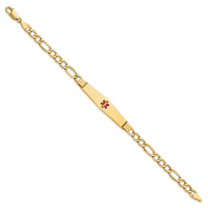 14K Semi-Solid Medical Soft Diamond Shape Red Enamel Figaro ID Bracelet-XM571CC-7