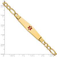 14K Semi-Solid Medical Soft Diamond Shape Red Enamel Figaro ID Bracelet-XM571CC-7
