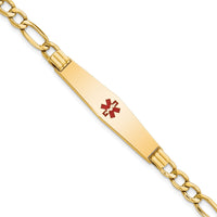 14K Semi-Solid Medical Soft Diamond Shape Red Enamel Figaro ID Bracelet-XM571CC-7