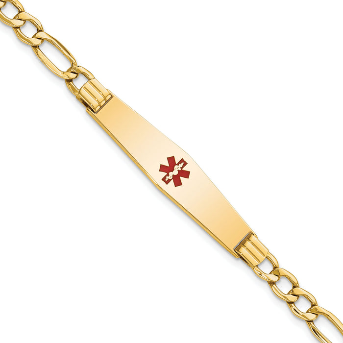 14K Semi-Solid Medical Soft Diamond Shape Red Enamel Figaro ID Bracelet-XM571CC-7