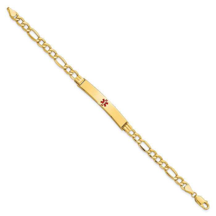 14K Semi-Solid Medical Polished Red Enamel Figaro ID Bracelet-XM571CR-7