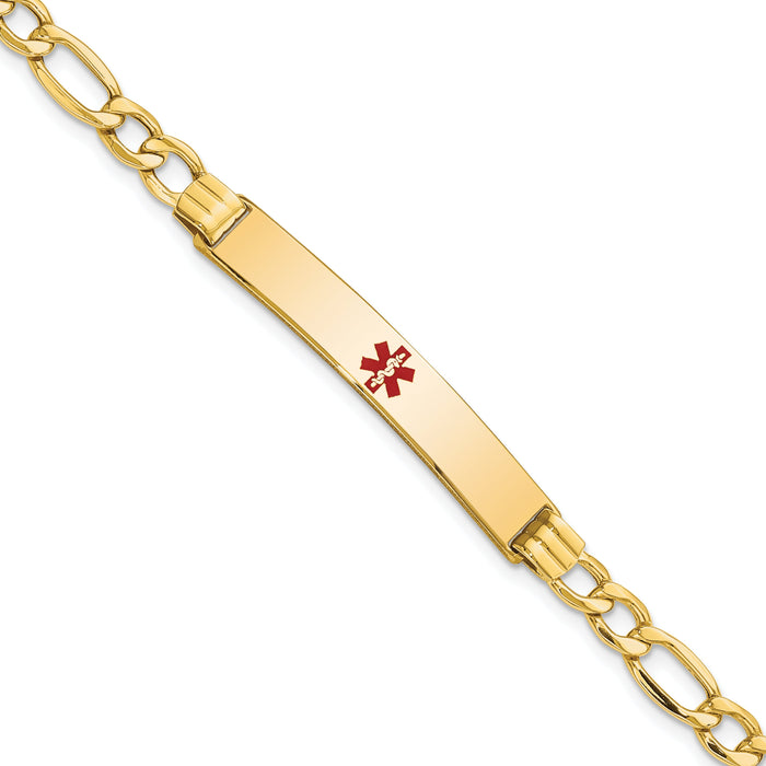 14K Semi-Solid Medical Polished Red Enamel Figaro ID Bracelet-XM571CR-8