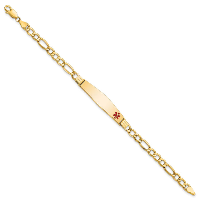 14K Semi-Solid Medical Soft Diamond Shape Red Enamel Figaro ID Bracelet-XM571FC-7