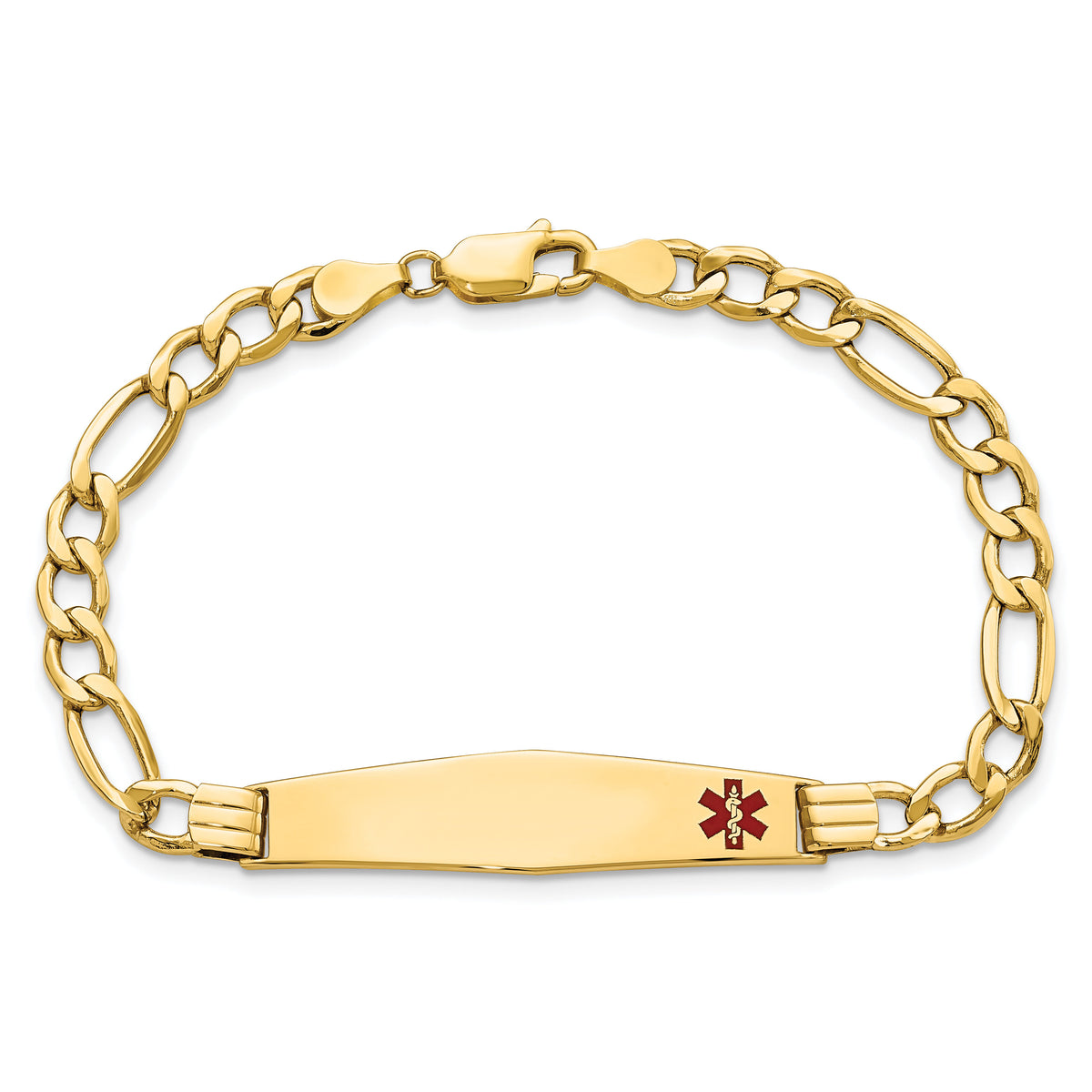 14K Semi-Solid Medical Soft Diamond Shape Red Enamel Figaro ID Bracelet-XM571FC-7