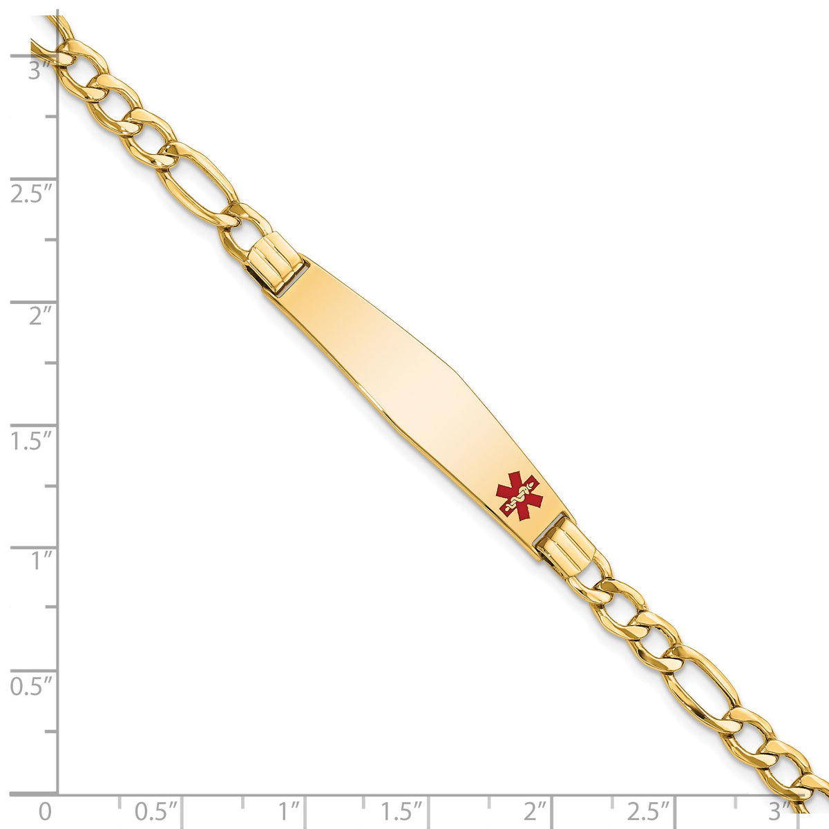 14K Semi-Solid Medical Soft Diamond Shape Red Enamel Figaro ID Bracelet-XM571FC-7