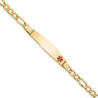 14K Semi-Solid Medical Soft Diamond Shape Red Enamel Figaro ID Bracelet-XM571FC-8