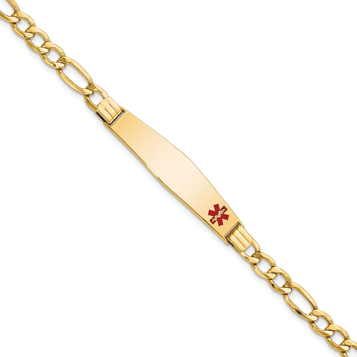 14K Semi-Solid Medical Soft Diamond Shape Red Enamel Figaro ID Bracelet-XM571FC-7