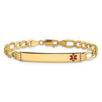 14K Semi-Solid Medical Polished Red Enamel Figaro ID Bracelet-XM571FR-7