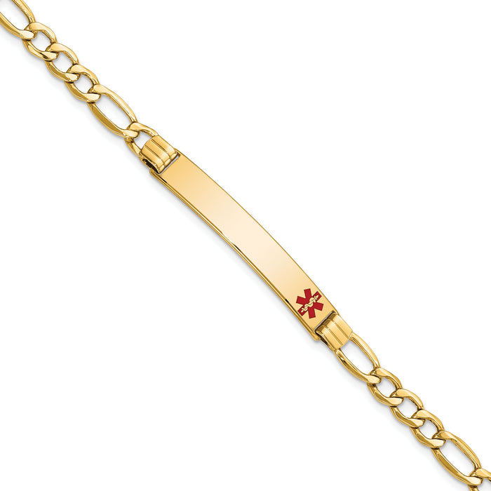 14K Semi-Solid Medical Polished Red Enamel Figaro ID Bracelet-XM571FR-7