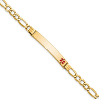 14K Semi-Solid Medical Polished Red Enamel Figaro ID Bracelet-XM571FR-8