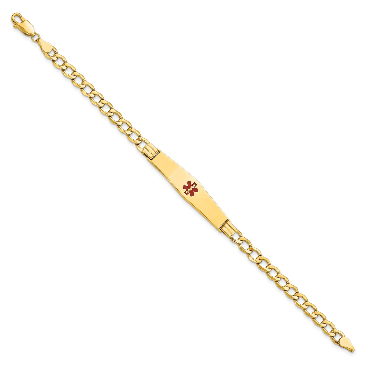14K Semi-Solid Medical Soft Diamond Shape Red Enamel Curb ID Bracelet-XM572CC-8