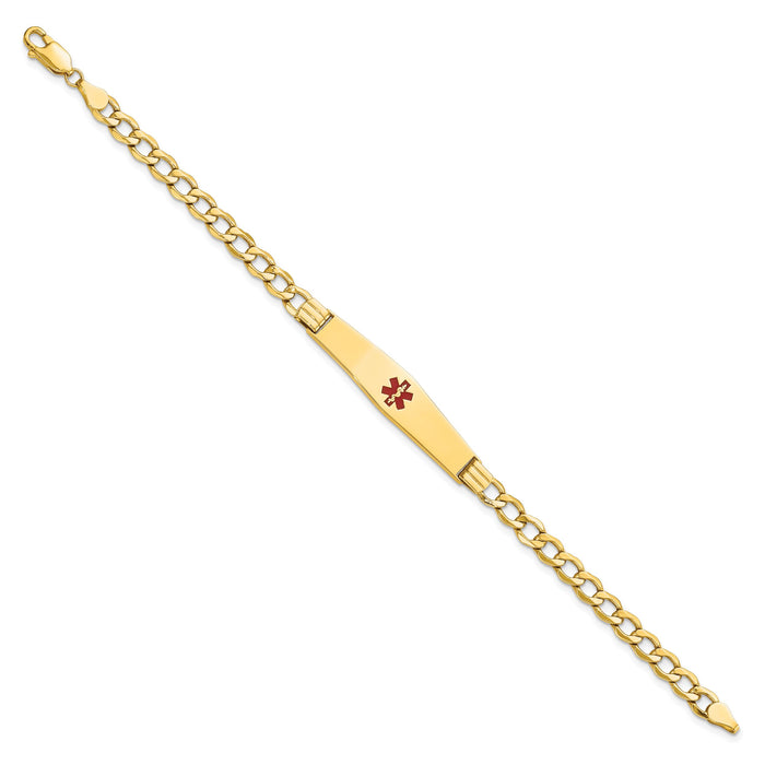 14K Semi-Solid Medical Soft Diamond Shape Red Enamel Curb ID Bracelet-XM572CC-8