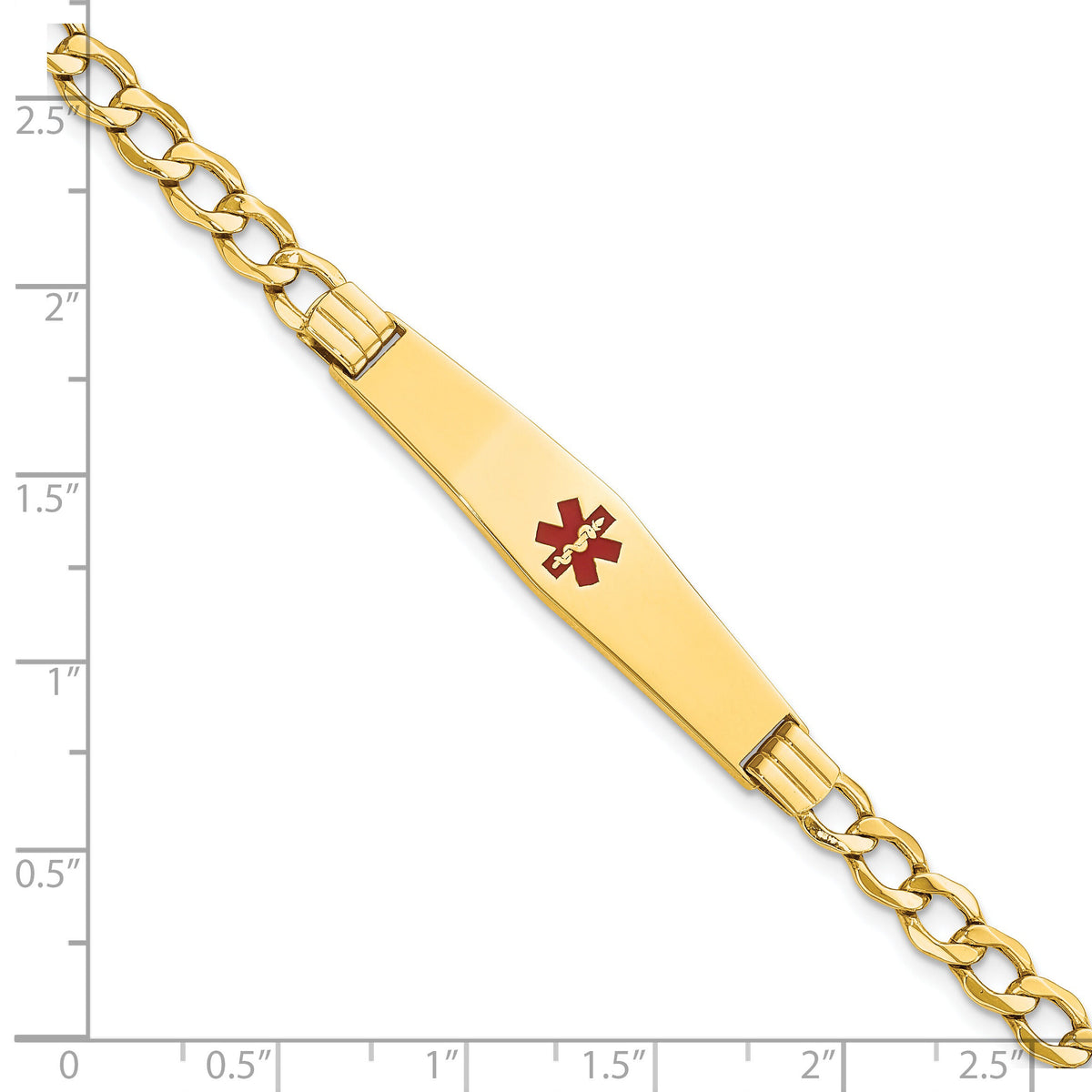 14K Semi-Solid Medical Soft Diamond Shape Red Enamel Curb ID Bracelet-XM572CC-8