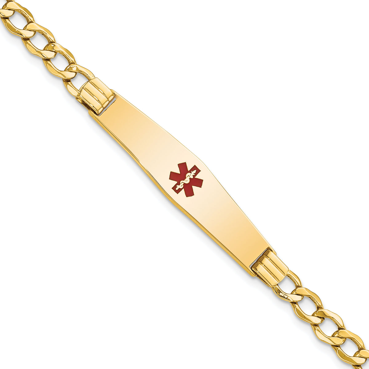 14K Semi-Solid Medical Soft Diamond Shape Red Enamel Curb ID Bracelet-XM572CC-8