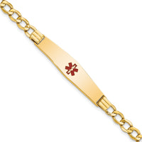 14K Semi-Solid Medical Soft Diamond Shape Red Enamel Curb ID Bracelet-XM572CC-8